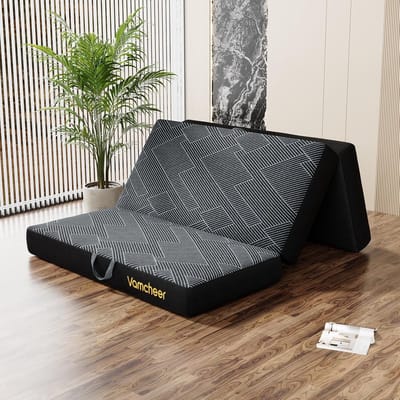 Opvouwbare Gastenmatras 15 cm Dik 3-Delig - Gelschuim voor Logeerbed en Kamperen - Grijs 90x200