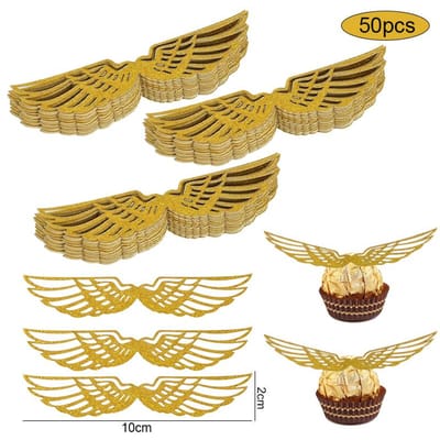 50Pcs Wings Chocolate Cake Party cake Decoration Wizard Topper Gold Wing Cupcake Toppers Snitch Wedding birthday Decor beige
