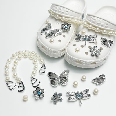 Schoenaccessoires-geschikt voor crocs charms- geschikt voor crocs pins- geschikt voor crocs Accessoires- geschikt voor Crocs Jibbitz-CJ-243 Ketting blauwe diamant dragonfly 11 stuks set