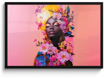 Poster in lijst - Fotolijst 90x60 cm - Posters - Kleurrijk - Bloemen - Vrouw - Zon - Posterlijst zwart - Decoratie - Wanddecoratie woonkamer - Muurdecoratie slaapkamer