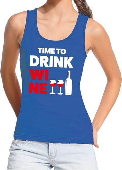 Time to Drink Wine tekst tanktop / mouwloos shirt blauw dames - dames singlet Time to Drink Wine S