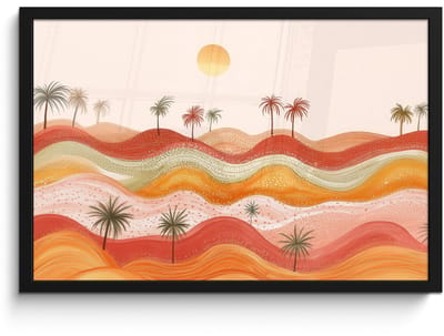Poster in lijst - Fotolijst 60x40 cm - Posters - Abstract landschap - Palmbomen - Kleurrijk - Posterlijst zwart - Decoratie - Wanddecoratie woonkamer - Muurdecoratie slaapkamer