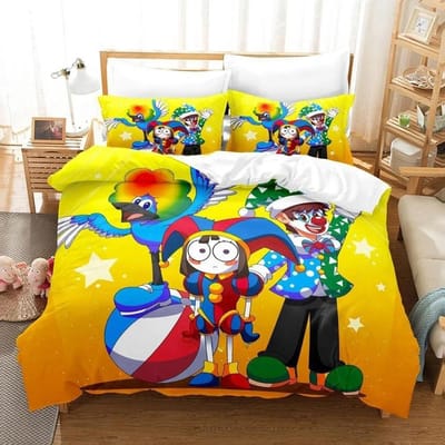3D Printen The Amazing Digital Circus Beddengoedset Cartoon Anime driedelige set Volwassene Kind Slaapkamer Dekbedovertreksets Huishoudtextiel US Twin 173x218cm