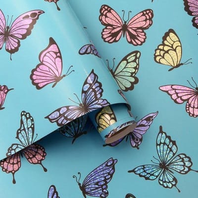 Inpakpapier Luxe Metallic Vlinder - Cadeaupapier Verjaardag - Inpakpapier Baby - Inpakpapier Kinderen - Inpakpapier Rollen - 43 cm x 300 cm