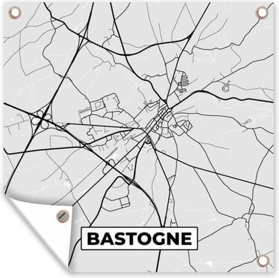 Tuin poster Zwart Wit – België – Plattegrond – Stadskaart – Kaart – Bastogne - 200x200 cm - Tuindoek