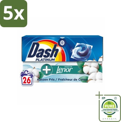 5 x Dash – Wasmiddelcapsules – 4in1 Pods Katoen Fris – 26 capsules - Grootverpakking - Wasmiddel - Wascapsules - Katoengeur - Reiniging - Vlekverwijdering