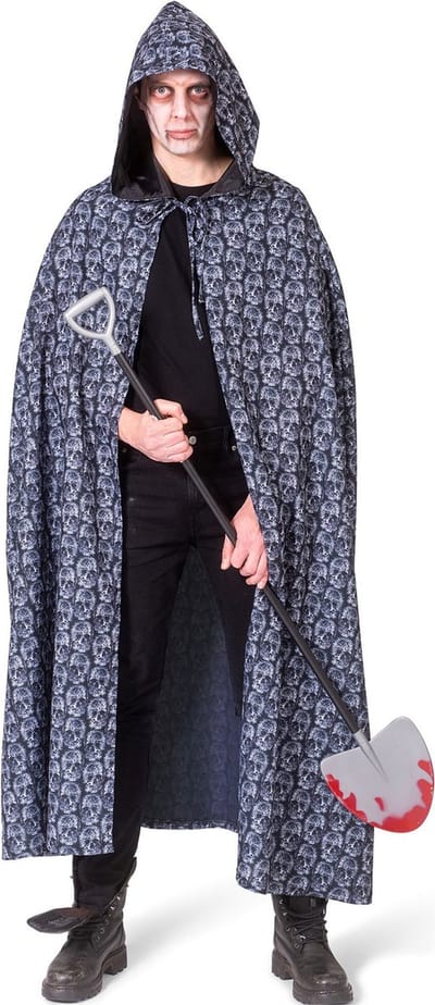 Funny Fashion Halloween verkleed cape met kap - schedels print - Carnaval kostuum/kleding