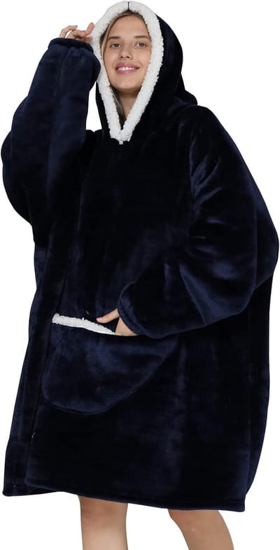 Oversized Hoodiedeken met Grote Zak - Comfortabele Sherpafleecedeken voor Dames, Heren en Tieners
