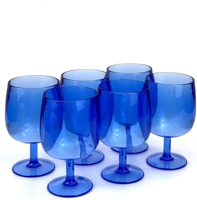 Set van 6 onbreekbare 350ml stapelbare acryl glazen voor wijn en water - Blauw, duurzaam en lichtgewicht