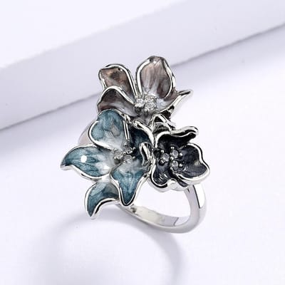 Nieuwste Creatieve Handgemaakte Epoxy Emaille Blauwe Bloem Ring Voor Dames Feest Verjaardag Bruiloft Sieraden Cadeau 9&CHINA gray