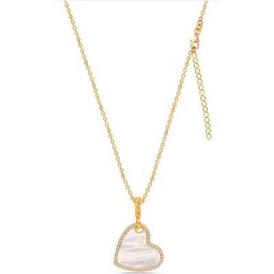 Dames Halsketting met Parelmoer Hart en Zirkonia met Gouden Plating 925 Zilver BICLL036