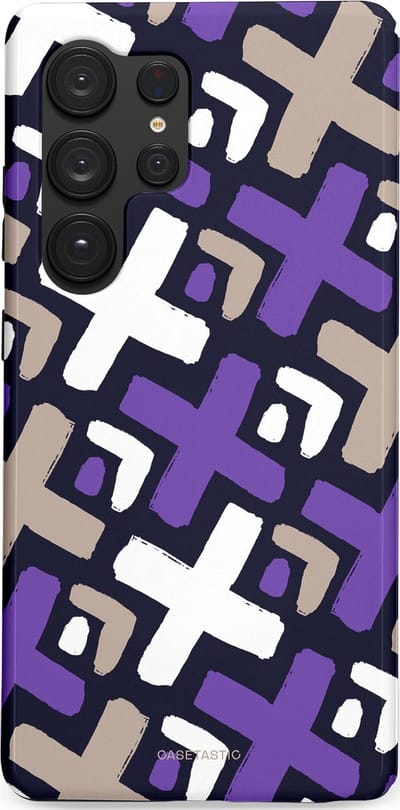 Casetastic hoesje geschikt voor Samsung Galaxy S25 Ultra - Dubbellaagse bescherming - Fresh Paars Witte X's - Fashion Case - Donkerblauw Zilver Lavendel Wit