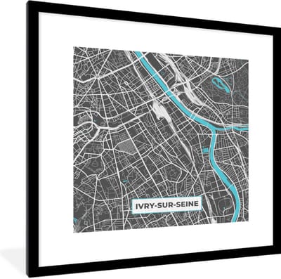 Fotolijst incl. Poster - Ivry-sur-Seine - Frankrijk - Kaart - Stadskaart - Plattegrond - 40x40 cm - Posterlijst