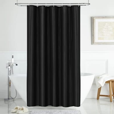 Polyester Douchegordijn 100 x 200 cm Waterdicht en Schimmelbestendig met 7 Haakjes voor Bad en Douche, Zwart en Onderhoudsvriendelijk