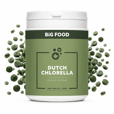 Big Food Nederlandse Chlorella – 500 g (2000 tabletten) – 100 % Natuurlijk – Vegan – Rijk aan Eiwitten & Chlorofyl – Duurzaam Gekweekt in Nederland