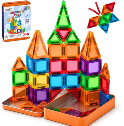 Playablez Mini Magnetic Tiles Travel Set - 36 Stuks - Magnetische Tegels Reisset met Opbergblik - Reisspeelgoed voor Onderweg - Magnetisch Bouwspeelgoed Montessori Speelgoed voor in de Auto in het Vliegtuig - Magna Magneten Speelgoed Jongens Meisjes