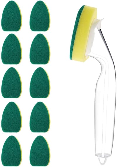 Dailygoods- Afwasspons met afwasmiddeldispenser - Vaatwasstang - 10 Reservekoppen - Krasbestendig - Duurzaam - Handvat - Afwasborstel