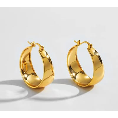 Brede Gebogen Roestvrijstalen Oorbellen, Hoogwaardige Titanium Stalen Oorbellen 30MM goud