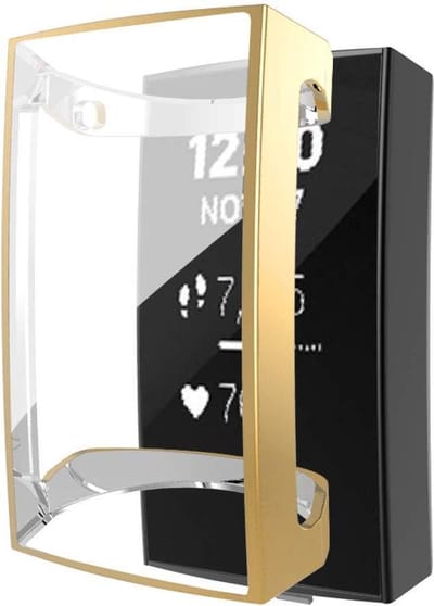 KELERINO. Full cover hoesje geschikt voor Fitbit Charge 3 - Siliconen - Goud