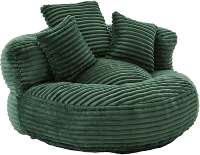 Ribfluweel zitzak voor volwassenen - Donkergroene zitzak met hoge rugleuning - Ergonomisch - 3 kussens - 250kg - Woonkamer - 108x108x52cm - Donkergroen