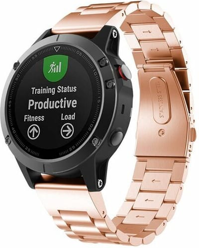 By Qubix - Geschikt voor Garmin bandje - 22mm Quickfit - Stalen schakelband - Rosé goud - Geschikt voor Garmin Approach S60 & S62 / Instinct / Instinct 2 (Solar)