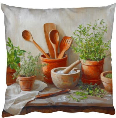 Sierkussens - Kussentjes Woonkamer - 50x50 cm - Potten - Kruiden - Hout