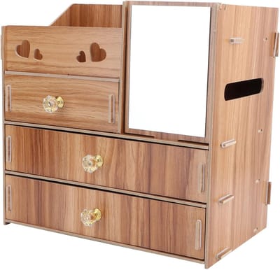 Make-up Opbergrek - Cosmetica Organizer - Bureau Organiseren - Met Lade en Spiegel - 28 x 28 x 18 cm