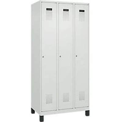 C+P Evolo Plus kledingkast, 3 vakken, rechts scharnierend, cilinderslot, B 900 x D 500 x H 1950 mm, lichtgrijs/lichtgrijs