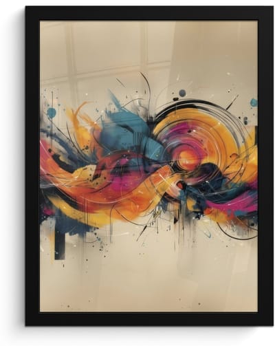 Poster in lijst - Fotolijst 30x40 cm - Posters - Explosie - Kleurrijk - Vormen - Abstract - Posterlijst zwart - Decoratie - Wanddecoratie woonkamer - Muurdecoratie slaapkamer