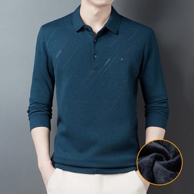 Pluche heren T-shirt, Nieuwe winterkleding, Modieuze casual revers voor jonge en middelbare mensen, Los verdikt warm basis shirt XXXXL black
