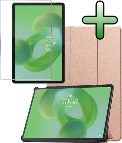 Hoesje Geschikt voor Lenovo Idea Tab Pro - Met Screenprotector - Trifold Bookcase - Hard Cover - Hardcover Book Case - Tablet Hoes - Rosé goud