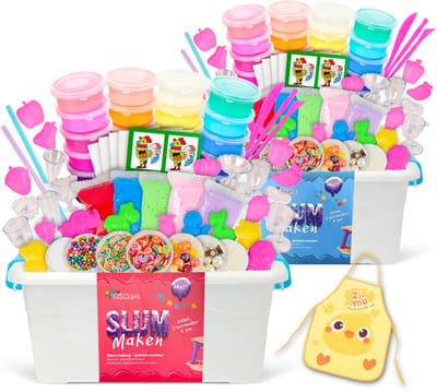 Slijm Maken Set XL 2-Pack – 124 Onderdelen – Slijm Pakket met Schort – DIY Knutselpakket – Speelslijm Maker