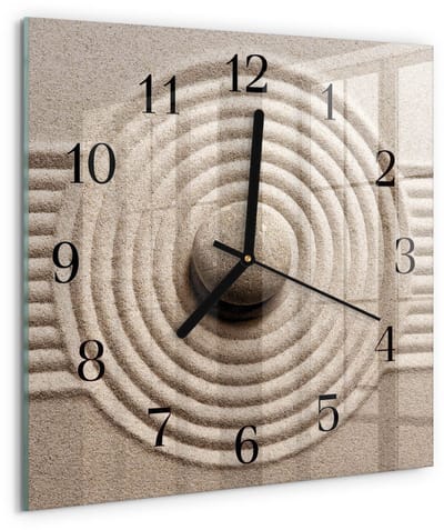 Tulup Wandklok - Steen Gekleurde Glazen Klok - 30x30 cm - Bruin Glazen Klok Met Print - Zwarte Handen - Vierkante Wandklok - Klok Glas Met Opdruk - Moderne Wandklok Glas
