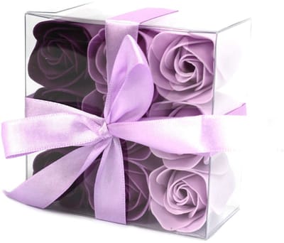 Zeep Bloemen - Paarse Rozen - 9 stuks - Cadeauverpakking