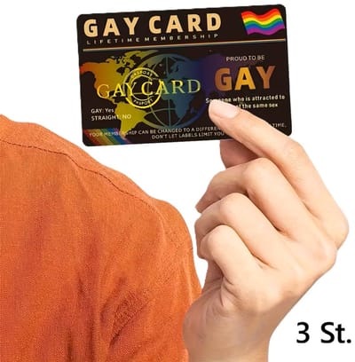 Set van 3x Gay Identiteitskaarten – Zwart – Humor Cadeau – Regenboog Design – PVC Kaart – Lifetime Membership – Pride Accessoire – LGBTQIA+ Feestartikel