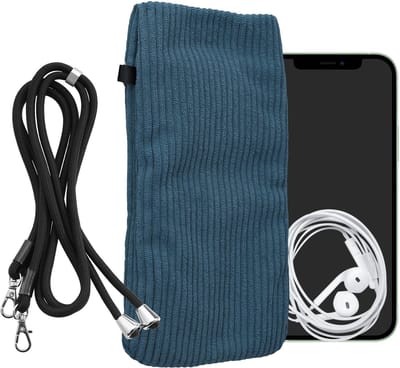kwmobile Telefoontasje geschikt voor XXL - 7" smartphone - Universeel smartphone hoesje van corduroy - Met telefoonkoord - In blauw