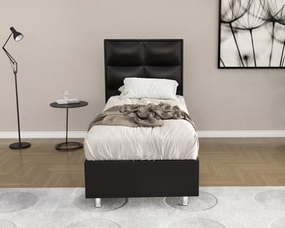 1persoons Boxspring met opbergruimte – Compleet 1persoons Boxspring 90x200 inclusief Koudschuim HR45 matras zwart