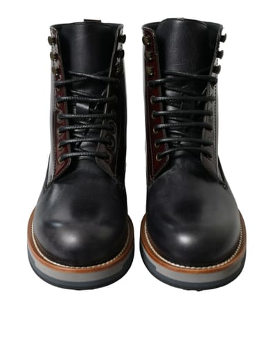 Dolce & Gabbana Zwarte Leren Militaire Gevechtslaarzen Schoenen