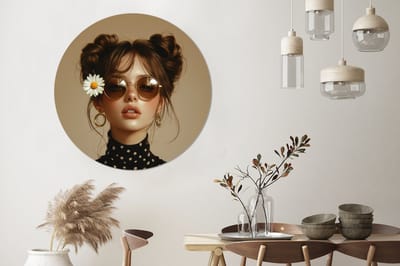 WallCircle - Wandcirkel - Muurcirkel - Vrouw - Beige - Bloem - Modern - Portret - Aluminium - Dibond - 120x120 cm - Binnen en Buiten XXL
