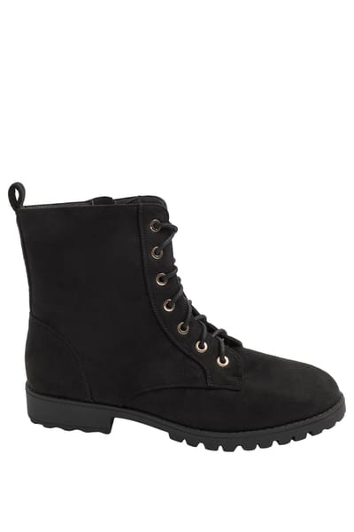 Yours Zwarte Veterboots Van Imitatiesuède In Brede Epasvormsize 37EEE