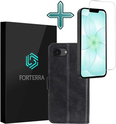 Hoesje Met Screenprotector - Geschikt voor Apple iPhone 17e - Luxe Pasjeshouder - Flipcase - Bookcase Portemonee - Flip Case - Kunstleer Book Case - Book Cover - Walletcase - Portemonneehoes - Zwart