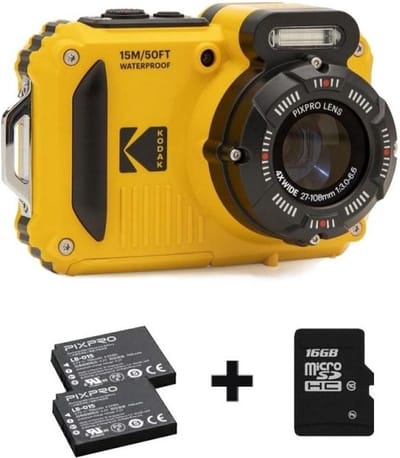 Kodak Pixpro WPZ2 + 2 Akku + microSD Bundle Digitale camera 15 Mpix Zoom optisch: 4 x Geel Incl. accu, Incl. flitser, Incl. geheugenkaart