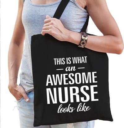 Awesome nurse / geweldige verpleegkundige / zuster cadeau - katoenen tas - zwart - voor dames