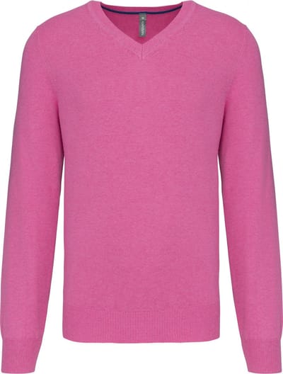 Pullover/Cardigan Heren XXL Kariban V-hals Lange mouw Candy Pink Heather 87% Katoen, 11% Polyamide, 2% Elasthan