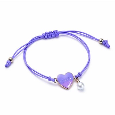 Armband Meisje- Touw Armband- Meisjes armbandje hartje- Armband Hartje- Koordarmband- Parel- Paars- Touw- Kind- LiLaLove