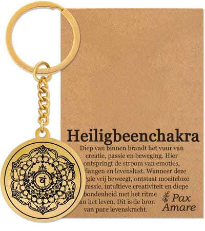 Heiligbeenchakra (Svadhisthana) Sleutelhanger op Cadeau Kaartje – Spiritueel Cadeau van Roestvrij Staal – Goudkleurig – Pax Amare
