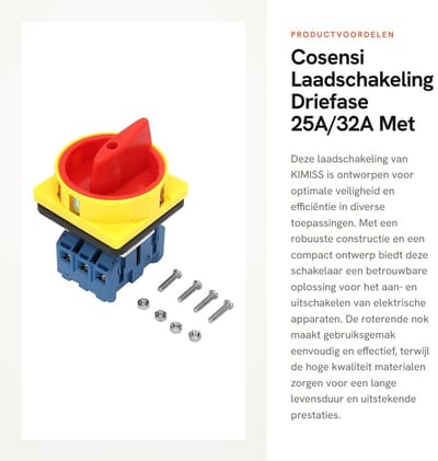 Dailygoods - Laadschakeling - Driefase 25A/32A - Met roterende nok voor optimale werking - Ventilatorschakelaar - Voor elektrische installaties - Hoog...