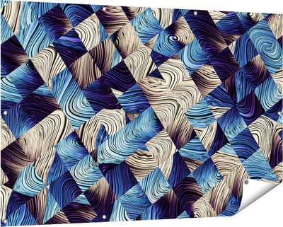 Gards Tuinposter Abstracte Kunst met Blauwe en Gouden Ruiten - 150x100 cm - Tuindoek - Tuindecoratie - Wanddecoratie buiten - Tuinschilderij