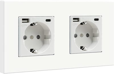 Stopcontact met USB - Dubbel stopcontact - Apparaten opladen - Geïntegreerde USB en Type C - 157 cm - Wit