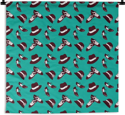 Wandkleed - Wanddoek - Antiek - Hoed - Schoenen - Patroon - 180x180 cm - Wandtapijt